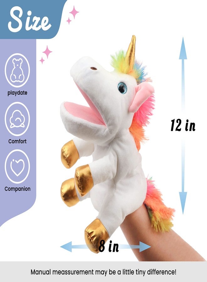 Hopearl Plush Unicorn Hand Puppet with Open Movable Mouth for Imaginative Play, Role Play, Interactive Toy for Storytelling Teaching Puppet Theater, Birthday Gifts for Kids Girls, White, 12'' - Image 2